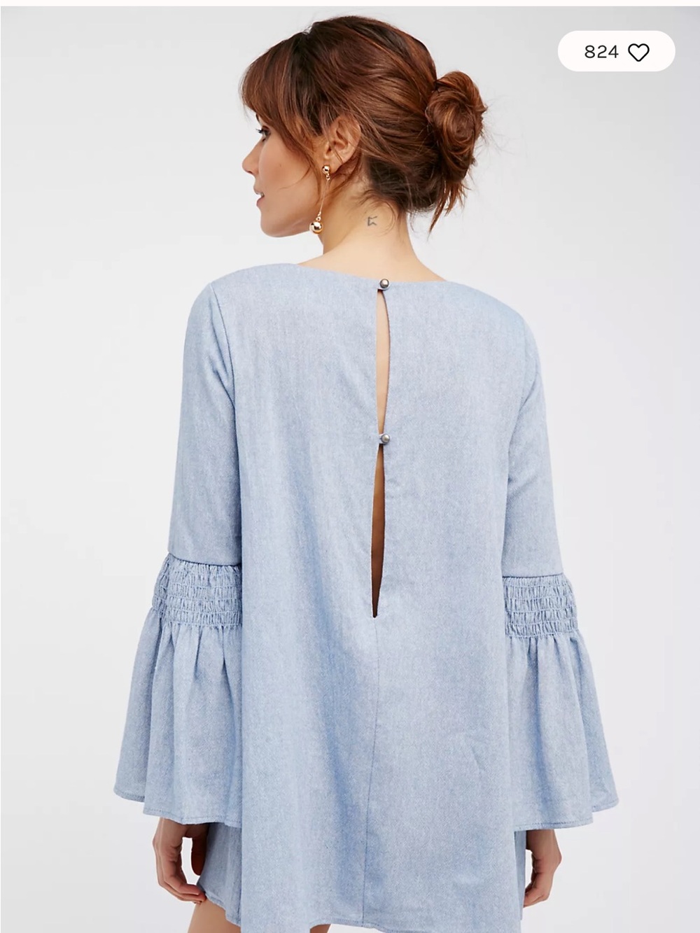 Free People Light Blue Bell Sleeve Tunic Dress Romper